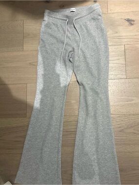 Gray Waffle Flare Sweatpants with Drawstring